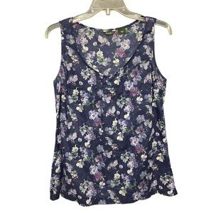 Eddie Bauer Women’s Sleeveless Blouse Size S Navy Floral Cotton Summer Spring
